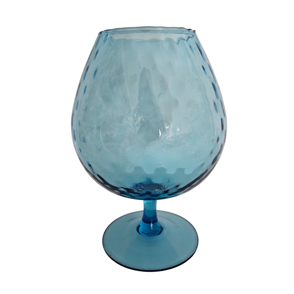 Vintage Empoli Aqua Blue Glass Brandy Snifter Vase Mid Century Italian 8.5"